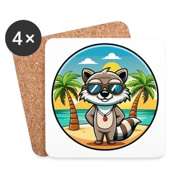 Waschbär Lustig Cartoon Sommer Strand Sonnenbrille Cool - Untersetzer (4er-Set) - Weiß - Vorne