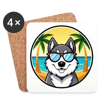 Husky Dog Drôle Dessin Animé Plage Lunettes De Soleil - Dessous de verre (lot de 4) - blanc - Devant