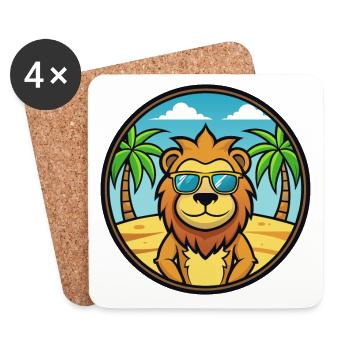 Lion Funny Cartoon Lunettes de soleil de plage d’été Sticker - Dessous de verre (lot de 4) - blanc - Devant