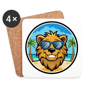 Lion Funny Cartoon Summer Beach Sunglasses Sticker - Coasters (set of 4) - white - Front