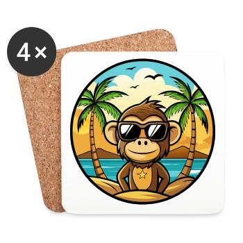 Singe Drôle Dessin Animé Plage D’été Lunettes De Soleil Cool - Dessous de verre (lot de 4) - blanc - Devant