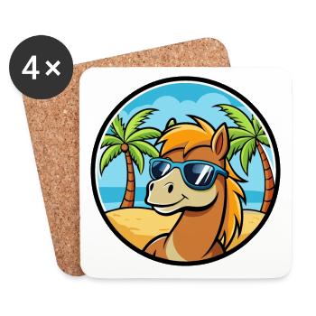 Pony Lustige Cartoon Sommer Strand Sonnenbrille Aufkleber - Untersetzer (4er-Set) - Weiß - Vorne