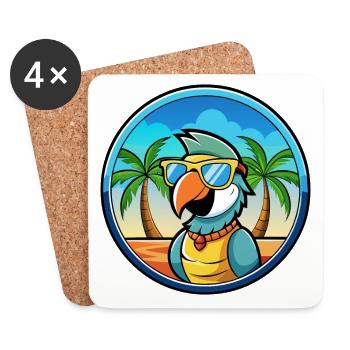 Papagei Lustige Cartoon Sommer Strand Sonnenbrille Cool - Untersetzer (4er-Set) - Weiß - Vorne