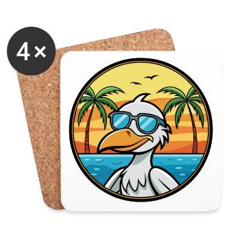 Pelikan Lustige Cartoon Sommer Strand Sonnenbrille Cool - Untersetzer (4er-Set) - Weiß - Vorne