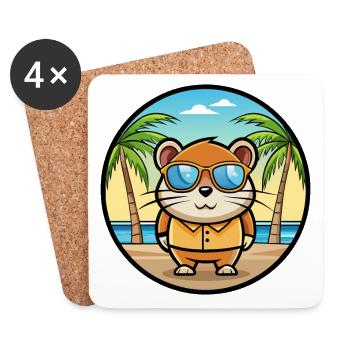 Hamster Funny Cartoon Summer Beach Sunglasses Cool - Coasters (set of 4) - white - Front