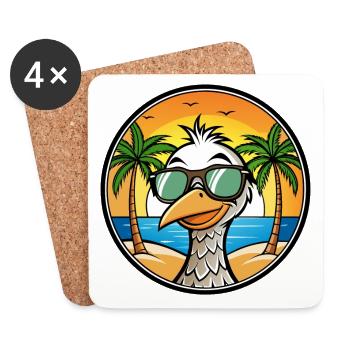 Ostrich Funny Cartoon Summer Beach Sunglasses Cool - Coasters (set of 4) - white - Front