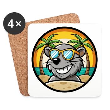 Ratte Lustige Cartoon Sommer Strand Sonnenbrille Aufkleber - Untersetzer (4er-Set) - Weiß - Vorne