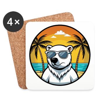 Polar Bear Funny Cartoon Summer Beach Sunglasses - Coasters (set of 4) - white - Front