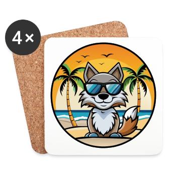 Wolf Funny Cartoon Summer Beach Sunglasses Sticker - Coasters (set of 4) - white - Front