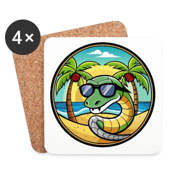 Snake Funny Cartoon Summer Beach Sunglasses Cool - Coasters (set of 4) - white - Front