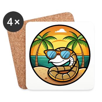 Schlange Lustige Cartoon Sommer Strand Sonnenbrille Cool - Untersetzer (4er-Set) - Weiß - Vorne