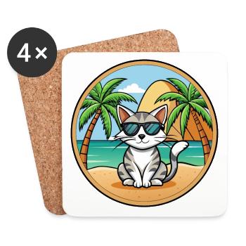 Aegean Cat Breed Cartoon Sunglasses Beach - Coasters (set of 4) - white - Front