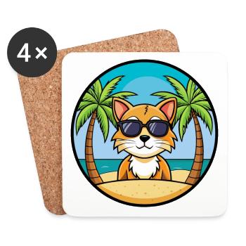 Asiatische Katzenrasse Cartoon Sonnenbrille Strand - Untersetzer (4er-Set) - Weiß - Vorne