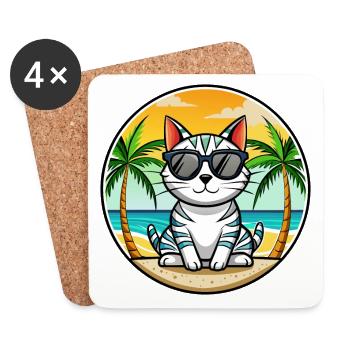 Amerikanische Kurzhaarkatze Rasse Cartoon Sonnenbrille - Untersetzer (4er-Set) - Weiß - Vorne