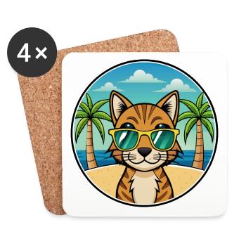 Bengalische Katzenrasse Cartoon Sonnenbrille Strand - Untersetzer (4er-Set) - Weiß - Vorne