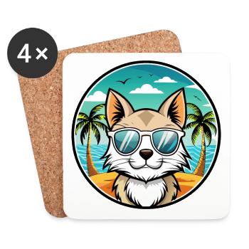 Lunettes de soleil de dessin animé de race de chat balinais plage - Dessous de verre (lot de 4) - blanc - Devant