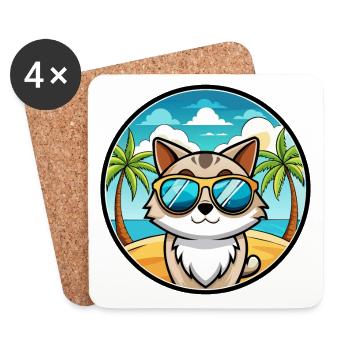 Birma Katzenrasse Cartoon Sonnenbrille Strand - Untersetzer (4er-Set) - Weiß - Vorne