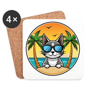 Bombay Cat Breed Cartoon Lunettes de soleil Beach - Dessous de verre (lot de 4) - blanc - Devant
