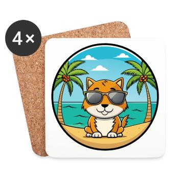 Zypern Katzenrasse Cartoon Sonnenbrille Strand - Untersetzer (4er-Set) - Weiß - Vorne