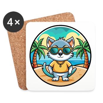 Khao Manee Cat Breed Cartoon Lunettes de soleil Beach - Dessous de verre (lot de 4) - blanc - Devant
