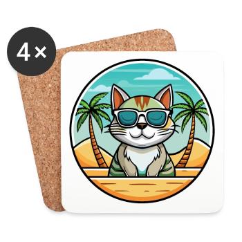 Américain Wirehair Chat Race Dessin Animé Lunettes de soleil Plage - Dessous de verre (lot de 4) - blanc - Devant