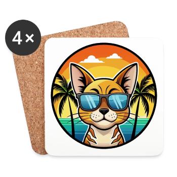 Abessinische Katzenrasse Cartoon Sonnenbrille Strand - Untersetzer (4er-Set) - Weiß - Vorne