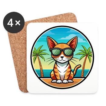 Abessinische Kurzhaarkatze Rasse Cartoon Sonnenbrille - Untersetzer (4er-Set) - Weiß - Vorne
