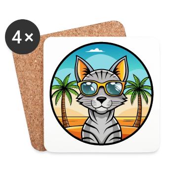 Arabian Egyptian Mau Cat Breed Cartoon Sunglasses - Coasters (set of 4) - white - Front