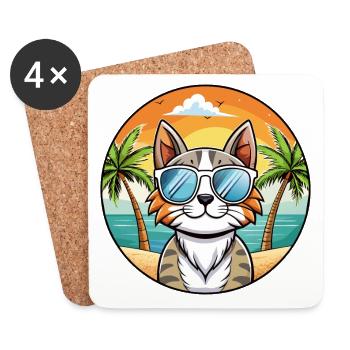 American Curl Katzenrasse Cartoon Sonnenbrille Strand - Untersetzer (4er-Set) - Weiß - Vorne