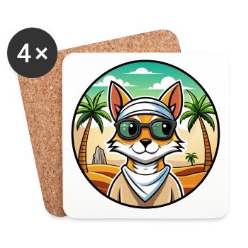 Arabian Mau Cat Breed Cartoon Sunglasses Beach - Coasters (set of 4) - white - Front