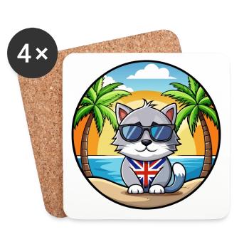 Lunettes de soleil de dessin animé British Silver Cat Breed Beach - Dessous de verre (lot de 4) - blanc - Devant