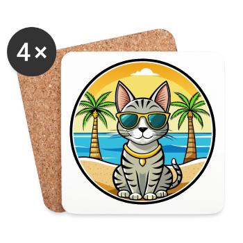Egyptian Mau Cat Breed Cartoon Sunglasses Beach - Coasters (set of 4) - white - Front