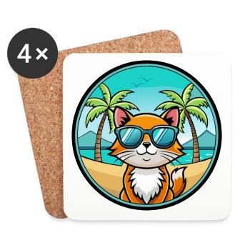 Hantilly Tiffany Cat Breed Cartoon Sunglass Beach - Coasters (set of 4) - white - Front