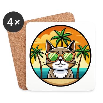 Exotique Shorthair Cat Breed Cartoon Sunglass Beach - Dessous de verre (lot de 4) - blanc - Devant