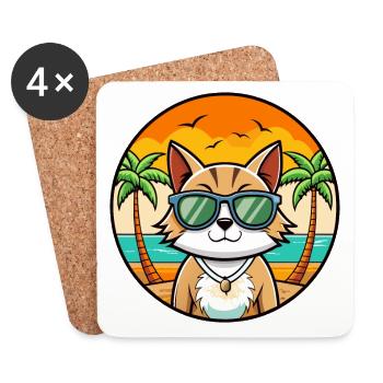 Europäische Kurzhaarkatze Rasse Cartoon Sonnenbrille - Untersetzer (4er-Set) - Weiß - Vorne