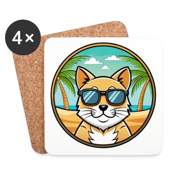 Domestic Cat Breed Cartoon Sunglasses Beach - Coasters (set of 4) - white - Front