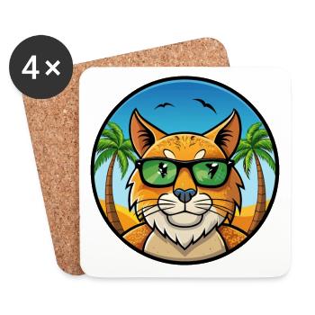 Eurasian Lynx Cat Breed Cartoon Lunettes de soleil Beach - Dessous de verre (lot de 4) - blanc - Devant