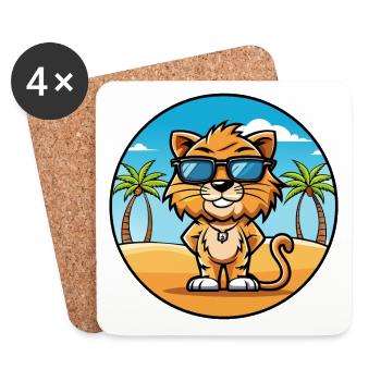 Liger Hybrid Löwe Tiger Katzenrasse Cartoon Strand - Untersetzer (4er-Set) - Weiß - Vorne