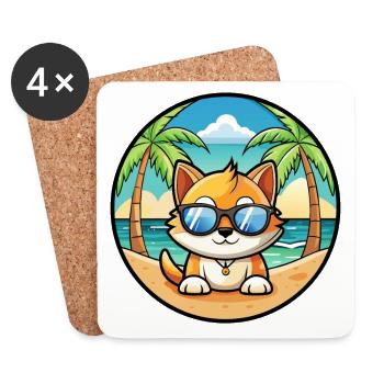 Munchkin Katzenrasse Cartoon Sonnenbrille Strand - Untersetzer (4er-Set) - Weiß - Vorne