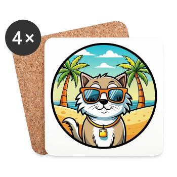 Ragamuffin Lunettes de soleil de dessin animé de race de chat plage - Dessous de verre (lot de 4) - blanc - Devant