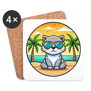 Scottish Fold Cat Breed Cartoon Lunettes de soleil Beach - Dessous de verre (lot de 4) - blanc - Devant