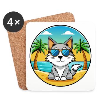 Karelian Bobtail Cat Breed Cartoon Sunglass Beach - Coasters (set of 4) - white - Front