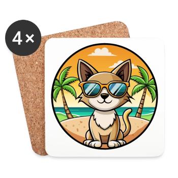 Siamois Shorthair Cat Breed Cartoon Sunglass Beach - Dessous de verre (lot de 4) - blanc - Devant