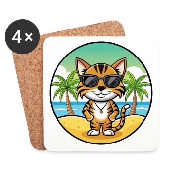 Toyger Cat Breed Cartoon Lunettes de soleil Beach - Dessous de verre (lot de 4) - blanc - Devant