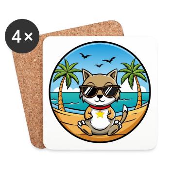 Chypre Chat Race Dessin Animé Lunettes De Soleil Plage - Dessous de verre (lot de 4) - blanc - Devant