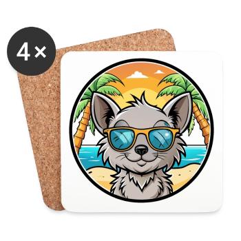 Lunettes de soleil Lykoi Cat Breed Cartoon Beach - Dessous de verre (lot de 4) - blanc - Devant