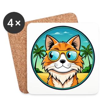 Maine Coon Cat Breed Cartoon Sunglasses Beach - Coasters (set of 4) - white - Front
