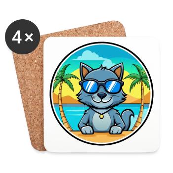 Russische blaue Katzenrasse Cartoon Sonnenbrille Strand - Untersetzer (4er-Set) - Weiß - Vorne