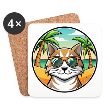 Siberian Cat Breed Cartoon Lunettes de soleil Beach - Dessous de verre (lot de 4) - blanc - Devant