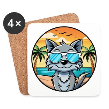 Lunettes de soleil australiennes Mist Cat Breed Cartoon Beach - Dessous de verre (lot de 4) - blanc - Devant